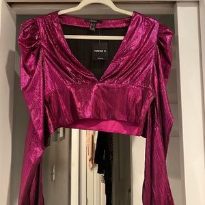 Magenta pink shimmer crop too long sleeve
